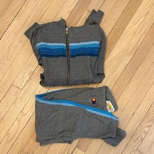 Gray and Blue Striped Hoodie and Pants Set